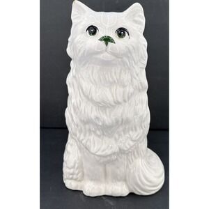 Vintage Ceramic Cat Toilet Brush Holder Organizer White Kitty 11"